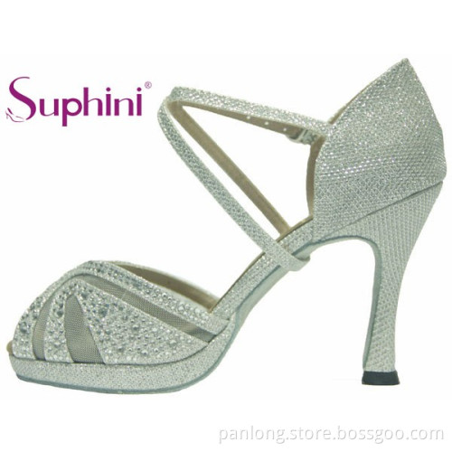 Suphini Silver Glitter Platform Woman Elegant Dance Shoes